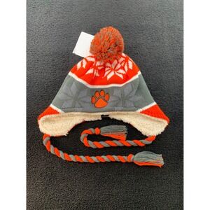 Holloway Ridge Beanie Orange Grey‎ Snowflake Paw Sherpa Lined Pom Pom Ear Flaps